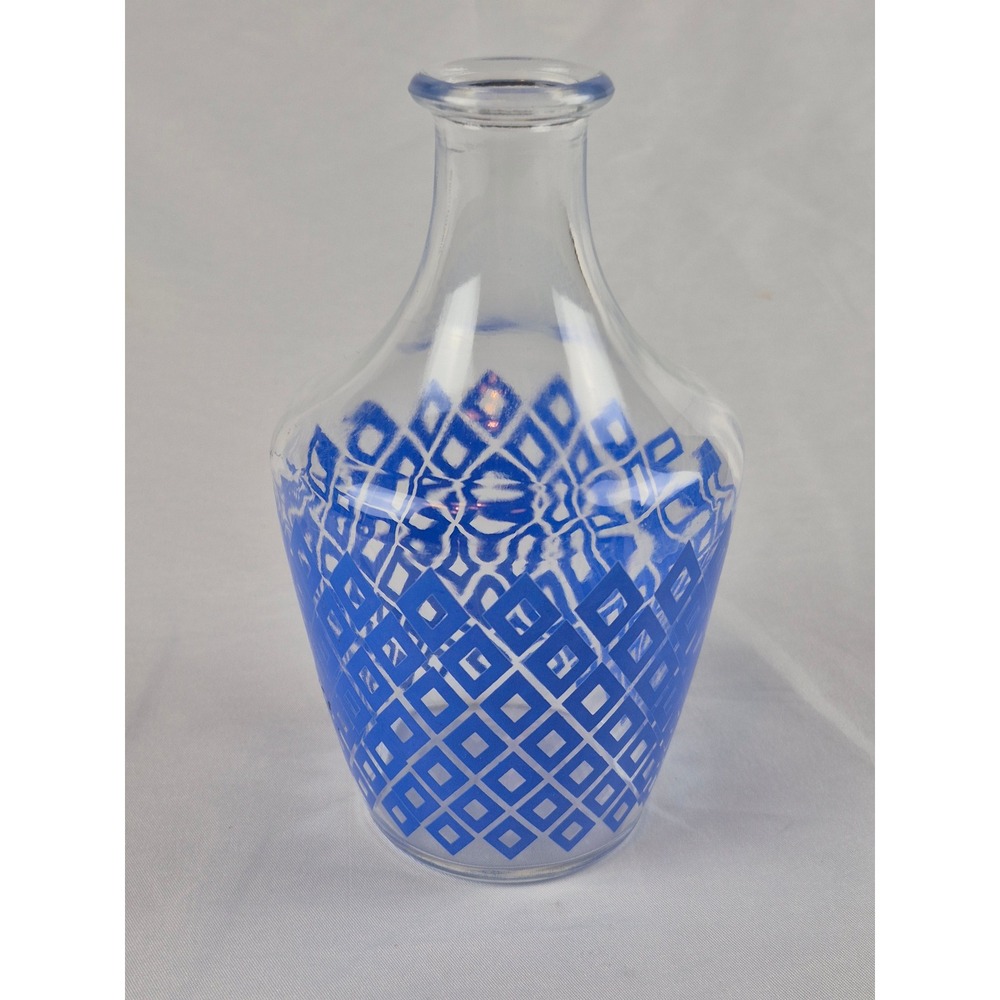 Vintage French Blue Diamond Glass Carafe Decanter Cobalt Lattice MCM‎ Bud Vase